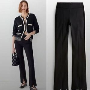 J. Crew Flare Pants Women Medium Petite Black Italian Fabric Front Seam Trousers